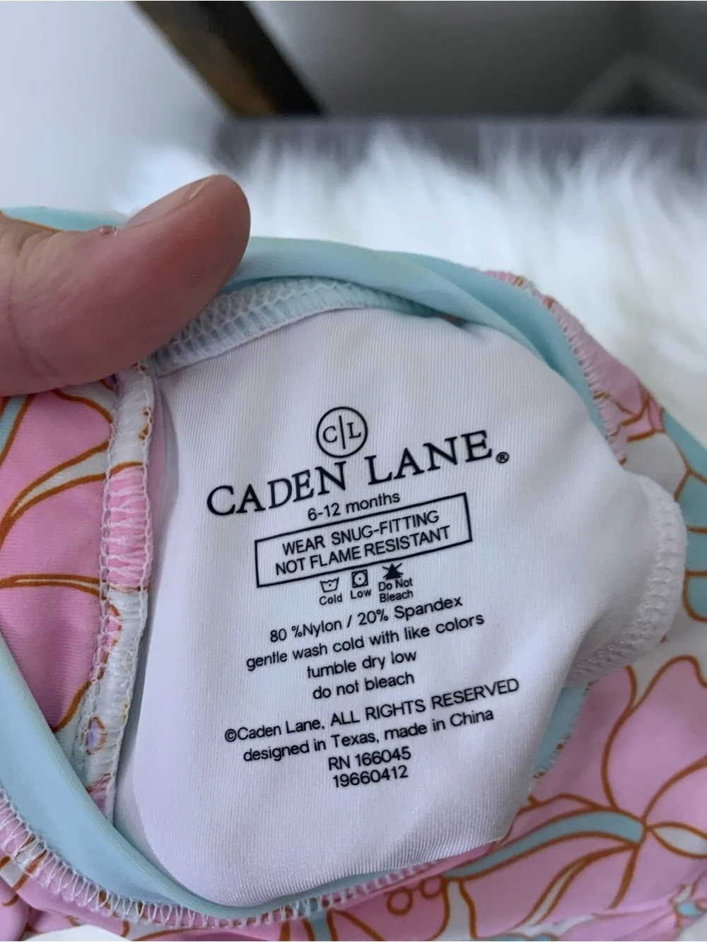 Caden Lane Kids One-Piece Swimsuit in Pink & Aqua Hibiscus Print 6-12M